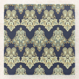 Asiatisches Textil: Illustration des Blumenpaisley Glasuntersetzer