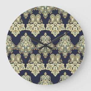 Asiatisches Textil: Illustration des Blumenpaisley Große Wanduhr