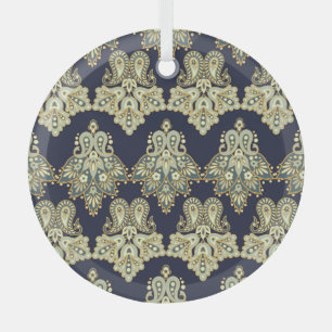Asiatisches Textil: Illustration des Blumenpaisley Ornament Aus Glas