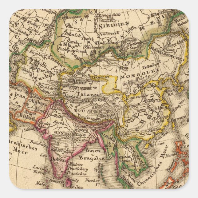 Asien 3 quadratischer aufkleber (Vorderseite)