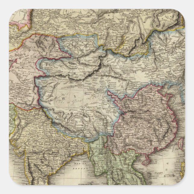 Asien 6 quadratischer aufkleber (Vorderseite)