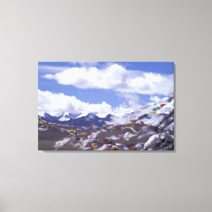 Asien, China, Tibet, Tangla-Pass. Gebetsflaggen, Leinwanddruck