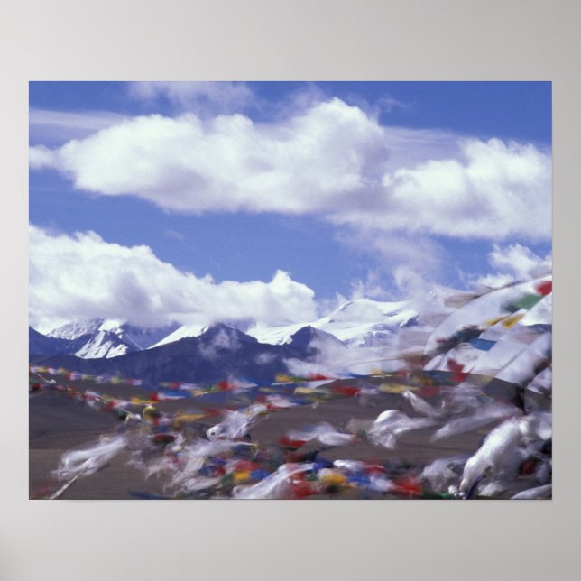 Asien, China, Tibet, Tangla-Pass. Gebetsflaggen, Poster (Vorne)