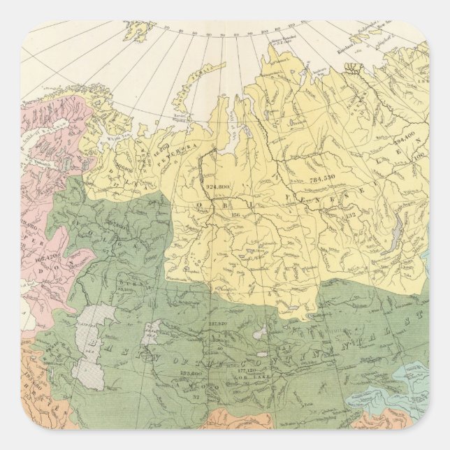 Asien, Europa und Flusssysteme Quadratischer Aufkleber (Vorderseite)