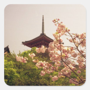 Asien, Japan, Kyoto, Kiyomizu-Tempel im Frühling Quadratischer Aufkleber