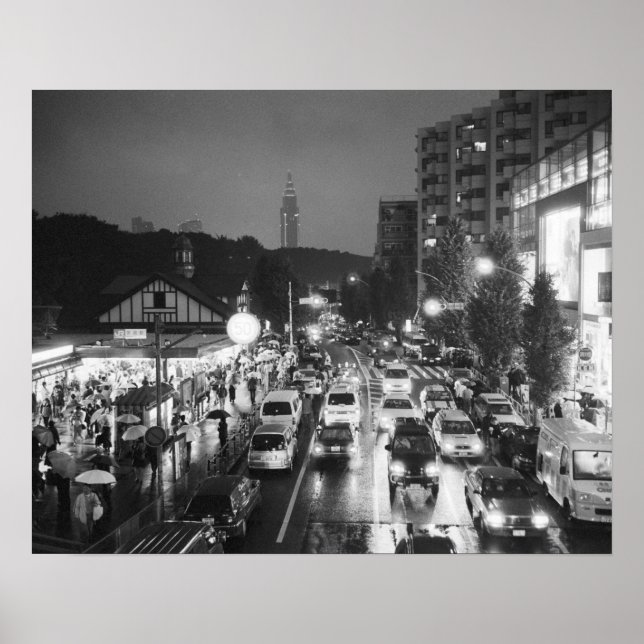 Asien, Japan, Tokio. Abend, Bahnhof Harajuku, Poster (Vorne)