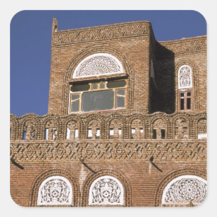 Asien, Jemen, Sana'a. Detail jemenitischer Archite Quadratischer Aufkleber