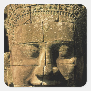 Asien, Kambodscha, Siem Reap. Angkor Thom, Köpfe v Quadratischer Aufkleber