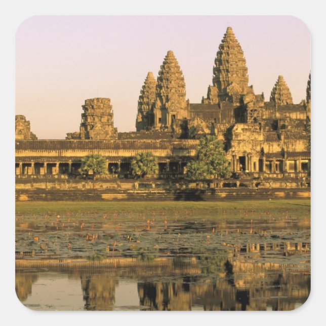 Asien, Kambodscha, Siem Reap. Angkor Wat. Quadratischer Aufkleber (Vorderseite)