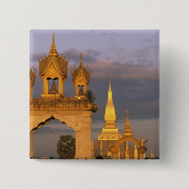 Asien, Laos, Vientiane. That Luang Tempel. Button (Vorderseite)