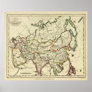 Asien mit den Grenzen umrissen Poster