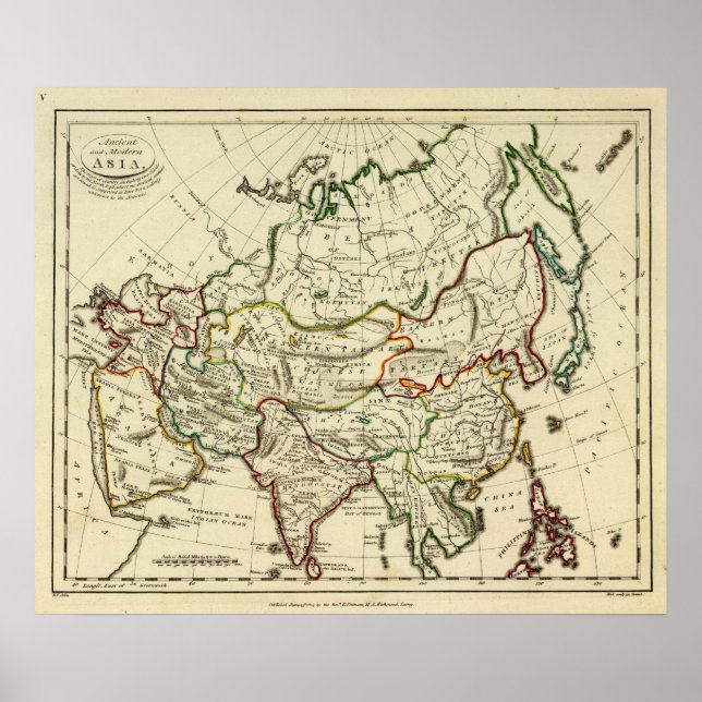 Asien mit umrissenen Grenzen Poster (Vorne)