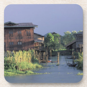 Asien, Myanmar, Inle-See. Ein schwimmendes Dorf au Getränkeuntersetzer