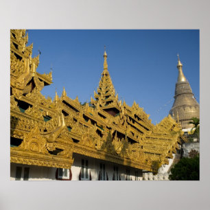 Asien, Myanmar, Yangon. Goldene Stupa von Shwedago Poster