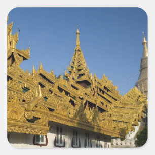 Asien, Myanmar, Yangon. Goldene Stupa von Shwedago Quadratischer Aufkleber