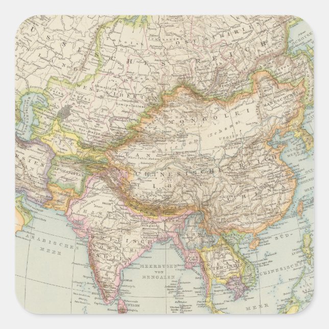 Asien Quadratischer Aufkleber (Vorderseite)