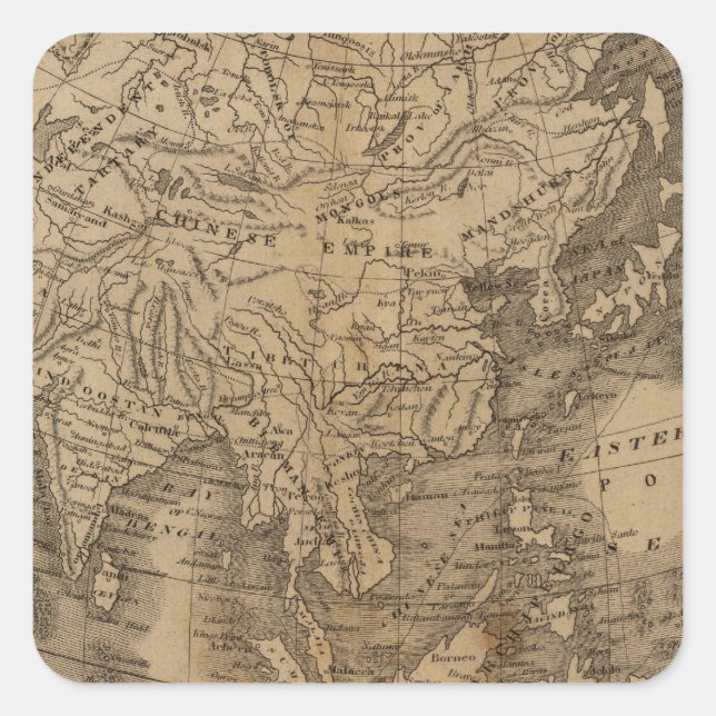 Asien Quadratischer Aufkleber (Vorderseite)