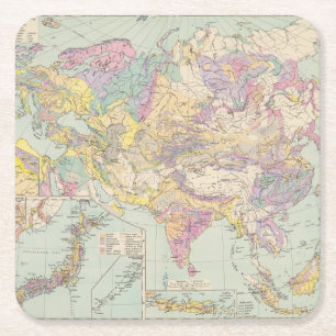 Asien u Europa - Atlas-Karte von Asien und von Rechteckiger Pappuntersetzer