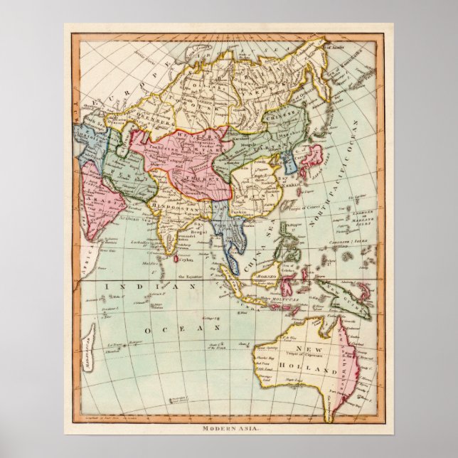 Asien und Australien Panoramakarte Poster (Vorne)