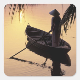 Asien, Vietnam, Mekong-Delta, Can Tho. Abend Quadratischer Aufkleber
