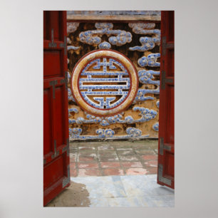 Asien, Vietnam. Verzierte Mauer an der Zitadelle Poster