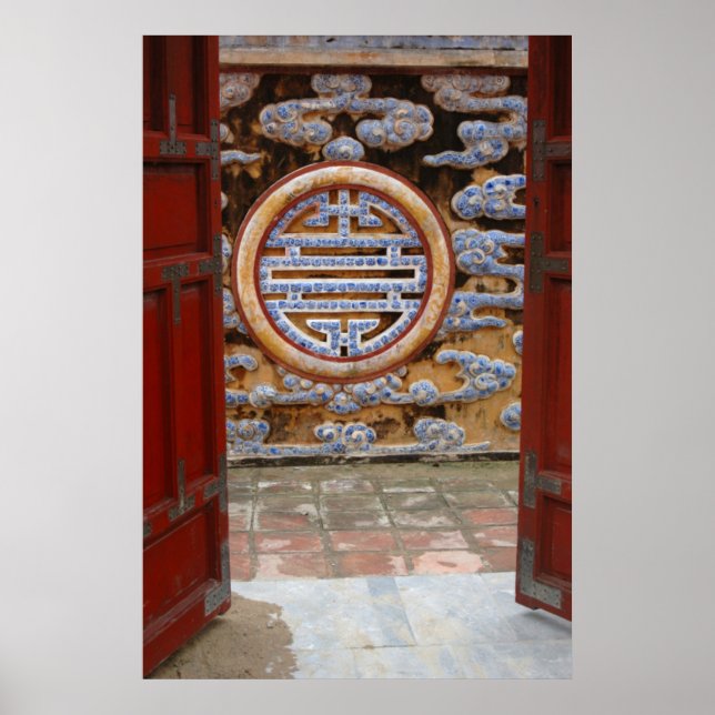 Asien, Vietnam. Verzierte Mauer an der Zitadelle Poster (Vorne)