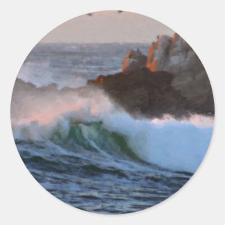Asilomar Beach Wave Big Sur Kalifornien gestrichen Runder Aufkleber