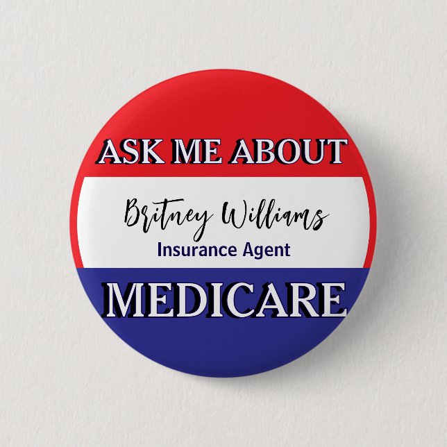 Ask Me About Medicare Red White Blue Button (Vorderseite)