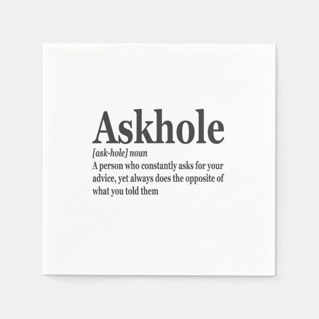 Askhole Definition Unglaublich witzig Gag Wörterbu Serviette (Vorderseite)