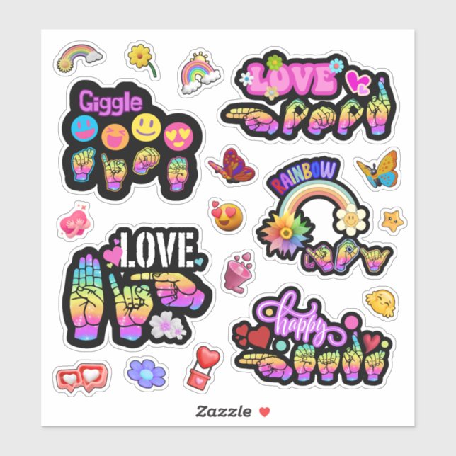 ASL Affirmation Stickers – Love, Laugh, Celebrate Aufkleber (Blatt)