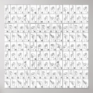 ASL American Sign Language Alphabet A bis Z Buchst Poster
