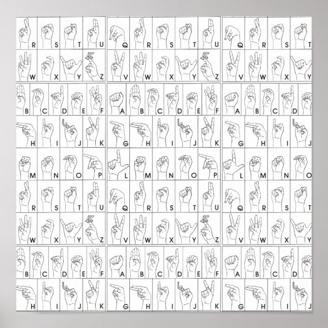 ASL American Sign Language Alphabet A bis Z Buchst Poster (Vorne)