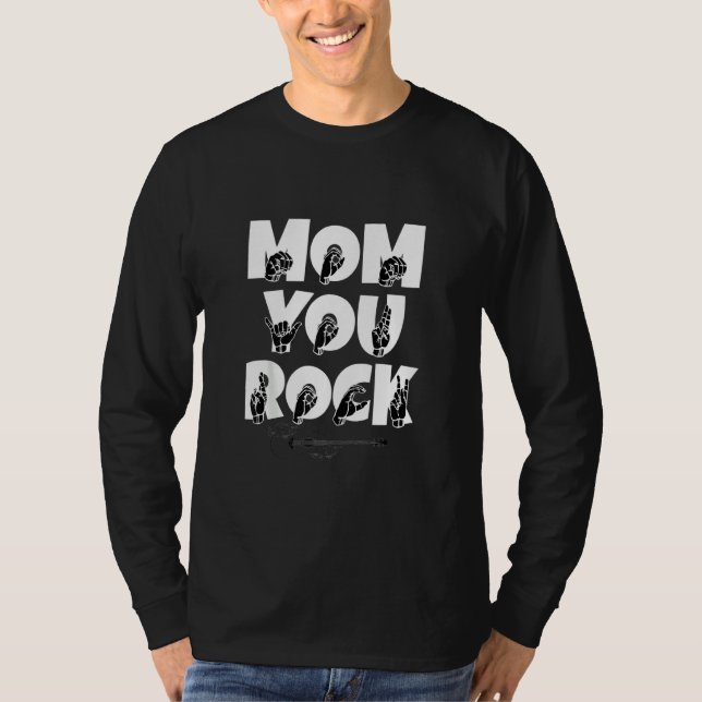Asl American Sign Language Mama You Rock Guitar T-Shirt (Vorderseite)