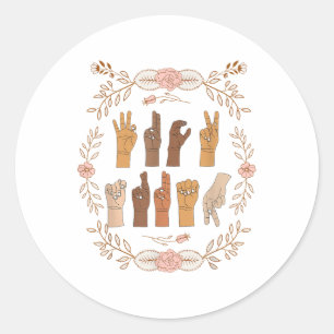 Asl Anti Trump Sign Language Floral Funny Runder Aufkleber