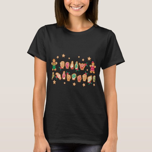 ASL Christmas American Sign Language Gingerbread H T-Shirt (Vorderseite)