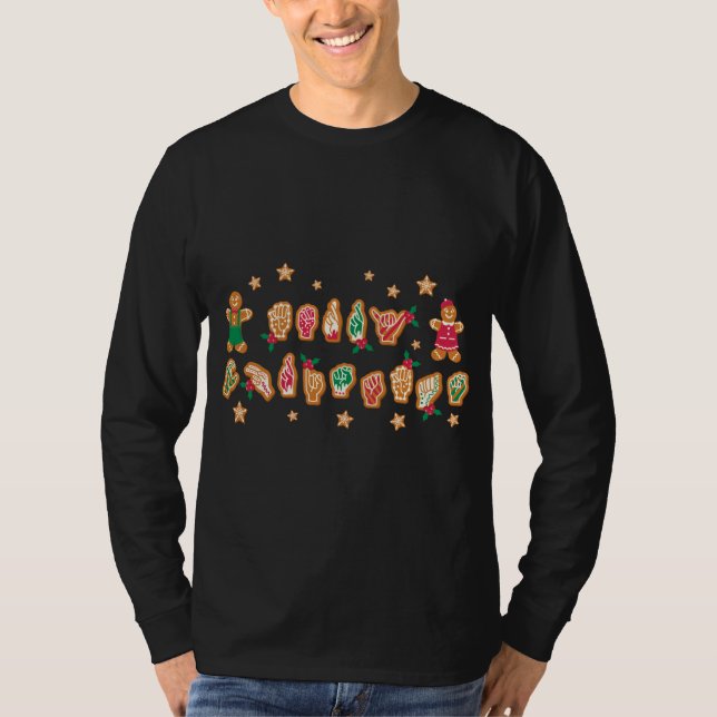 ASL Christmas American Sign Language Gingerbread H T-Shirt (Vorderseite)