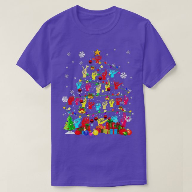ASL Christmas Tree Xmas Lights ASL Sign Language H T-Shirt (Design vorne)