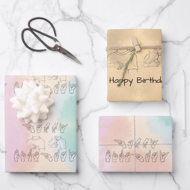 ASL Happy Birthday /Hand Signature and Finger Rech Geschenkpapier Set (Vorderseite)