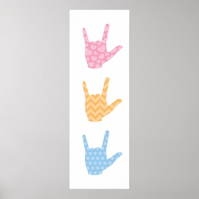 ASL I Liebe Sie Signieren Sprache 12" x 36" Poster (Vorne)