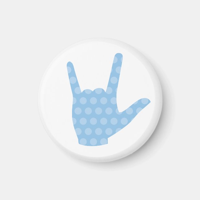 ASL I Liebe You Blue Dots Signing Language Magnet (Vorne)