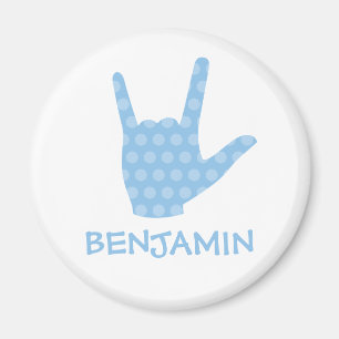 ASL I Liebe You Blue Dots Zeichensprache Name Magn Magnet