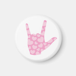 ASL I Liebe You Pink Hearts Sign Language Magnet