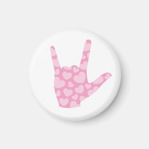 ASL I Liebe You Pink Hearts Sign Language Magnet