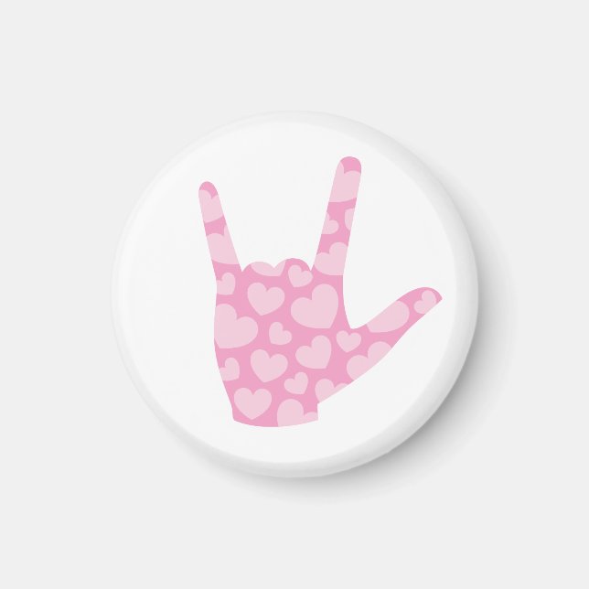 ASL I Liebe You Pink Hearts Sign Language Magnet (Vorne)