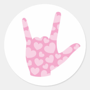 ASL "I Liebe You" Pink Hearts Sign Language Sticke Runder Aufkleber