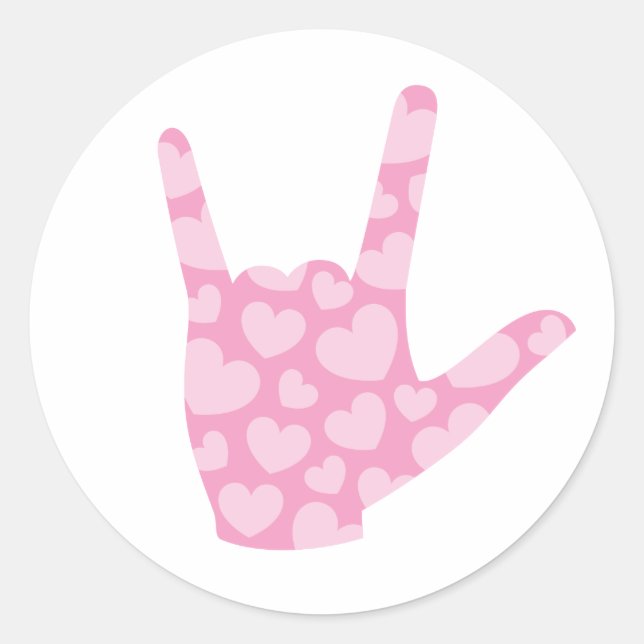 ASL "I Liebe You" Pink Hearts Sign Language Sticke Runder Aufkleber (Vorderseite)