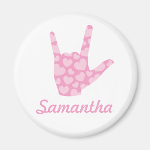 ASL I Liebe You Pink Hearts Zeichensprache und Nam Magnet