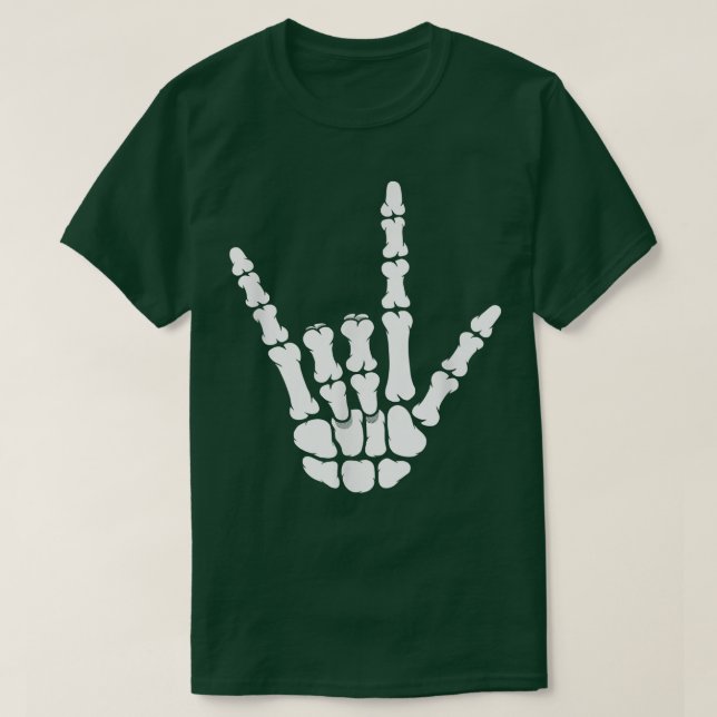 ASL I Liebe You Skeleton Hand auf Black American S T-Shirt (Design vorne)