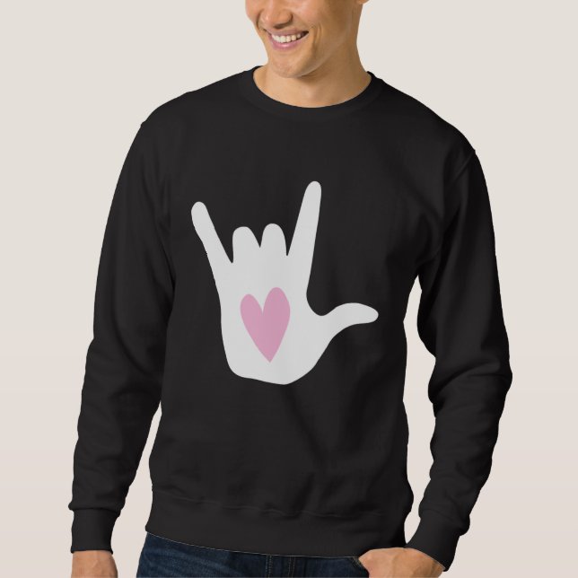 ASL I Love You Sign Language Hand Symbol with Pink Sweatshirt (Vorderseite)