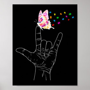 Asl Ich Liebe Dich Hand Gebärdensprache Schmetterl Poster